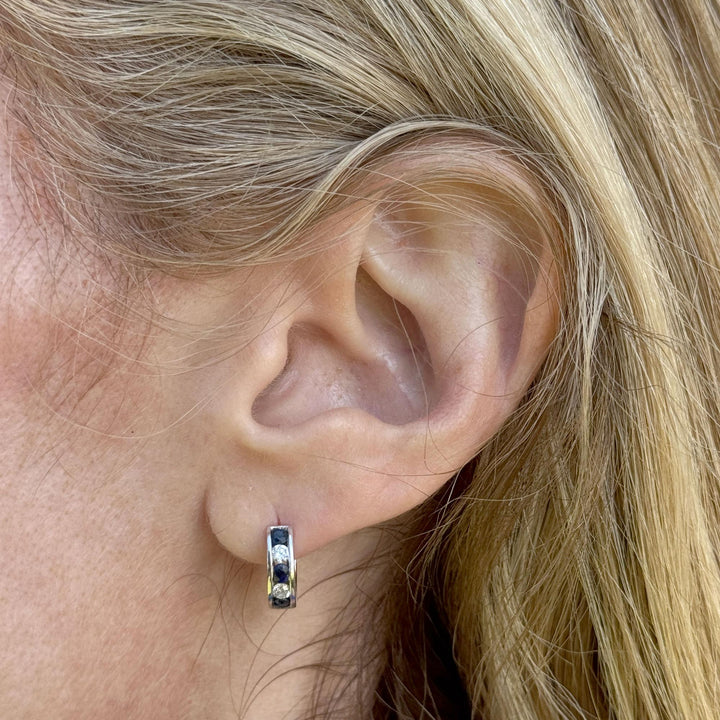 Diamond Sapphire 14 Karat White Gold Huggie Hoop Modern Earrings