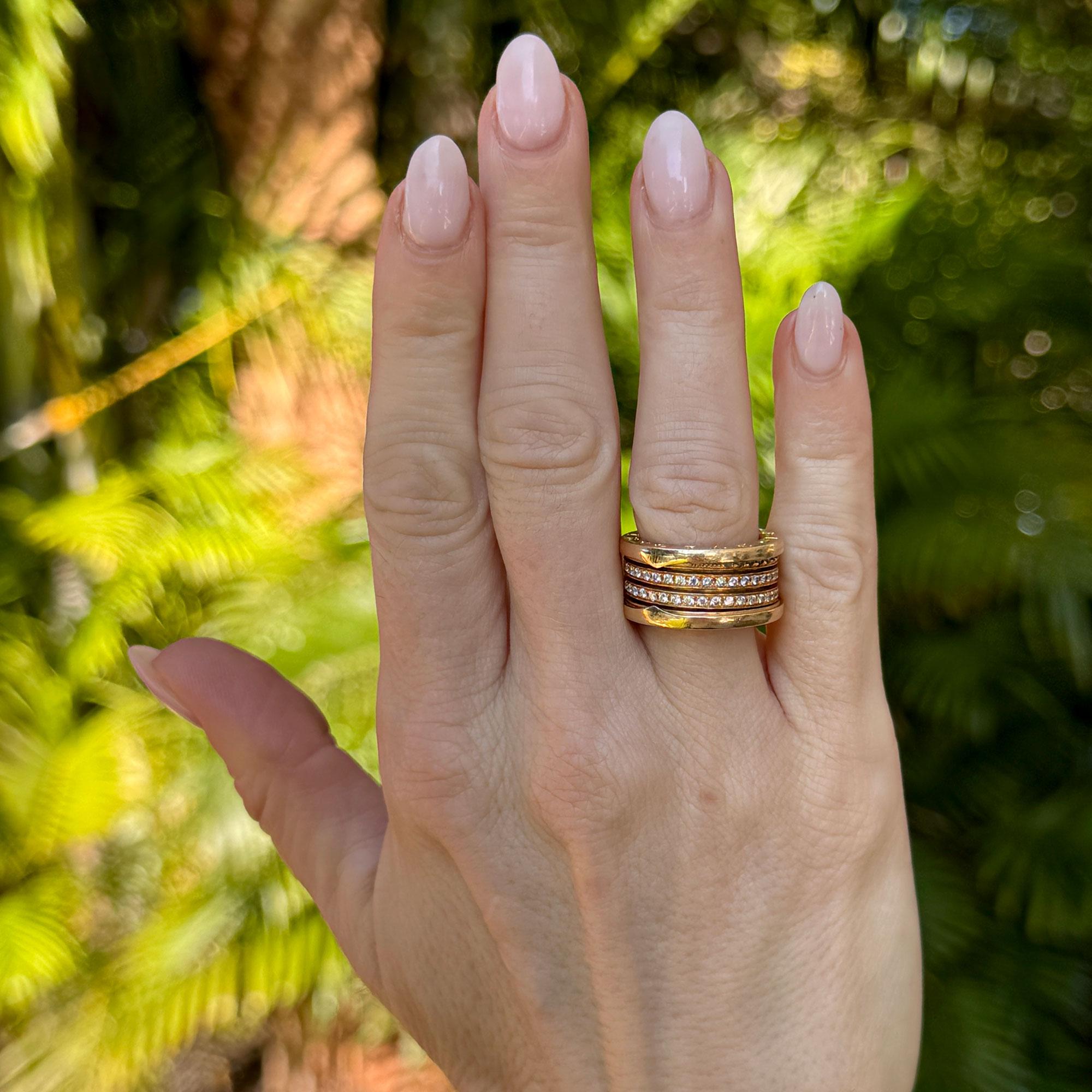 Bvlgari B-Zero Three Row Diamond 18 Karat Yellow Gold Band Ring Size 52 (US 6)