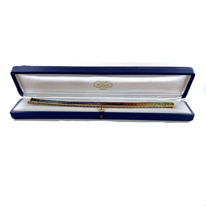 Rainbow Gemstone 18 Karat Yellow Gold Vintage Link Bracelet H. Stern