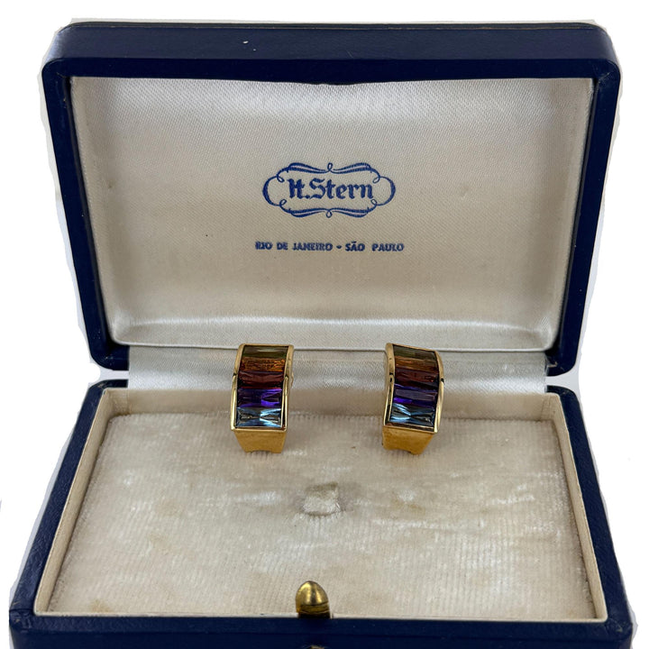 Rainbow Gemstone 18 Karat Yellow Gold Vintage Leverback Earrings H.Stern