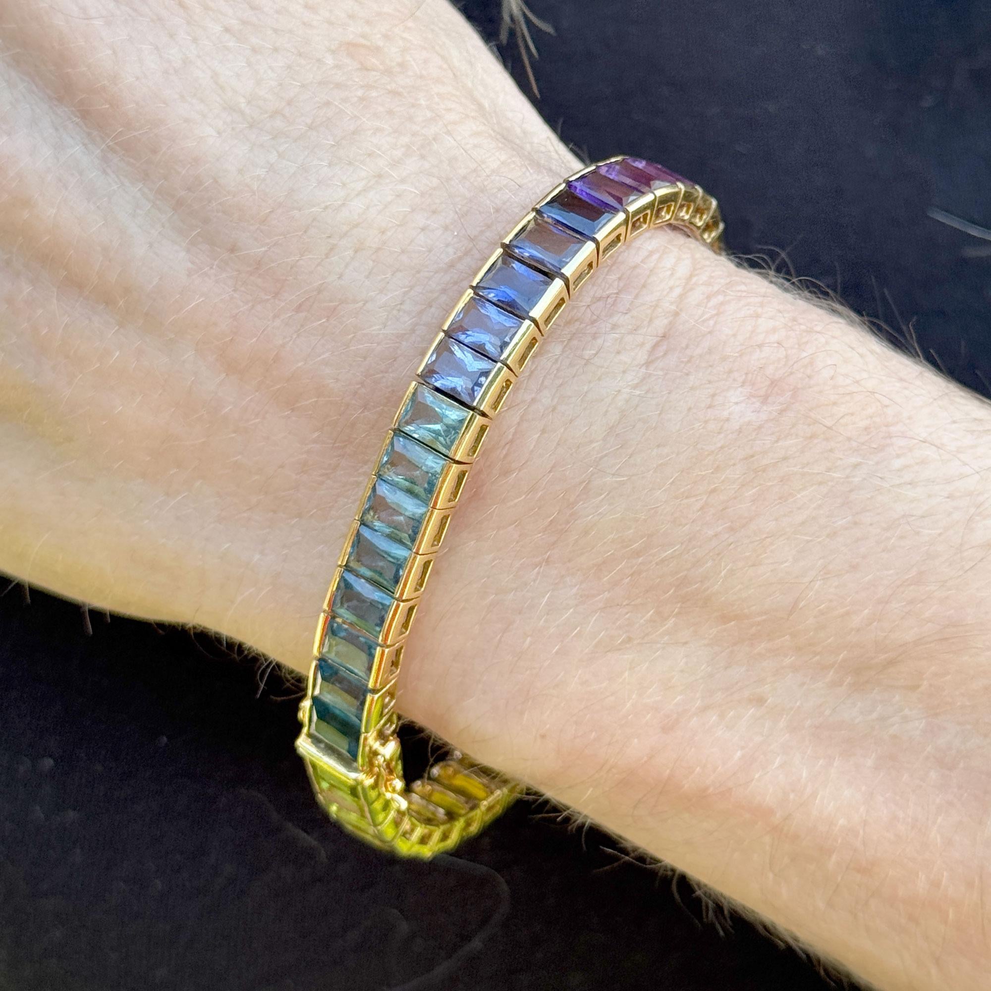 Rainbow Gemstone 18 Karat Yellow Gold Vintage Link Bracelet H. Stern