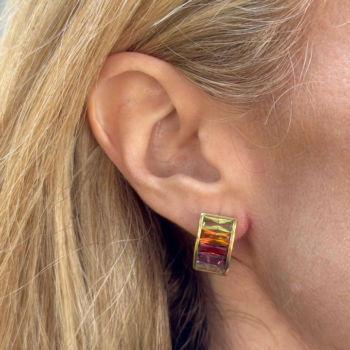 Rainbow Gemstone 18 Karat Yellow Gold Vintage Leverback Earrings H.Stern