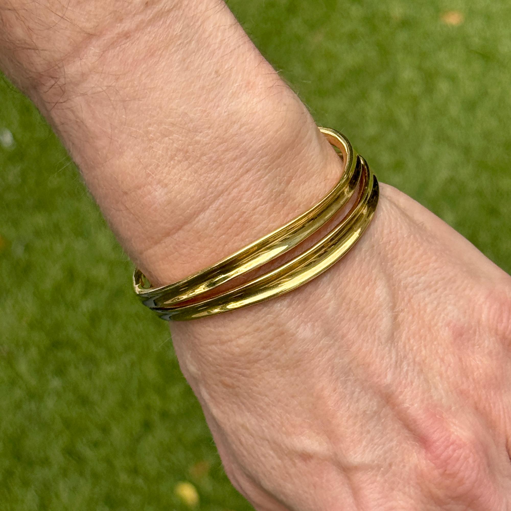 Robert Lee Morris 18 Karat Yellow Gold Two Row Solid Cuff Bangle Bracelet