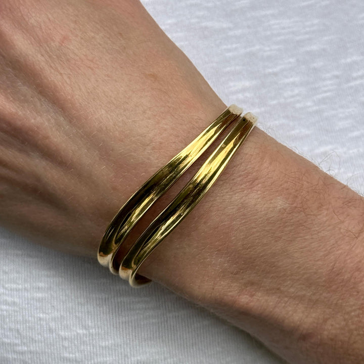 Robert Lee Morris 18 Karat Yellow Gold Two Row Solid Cuff Bangle Bracelet