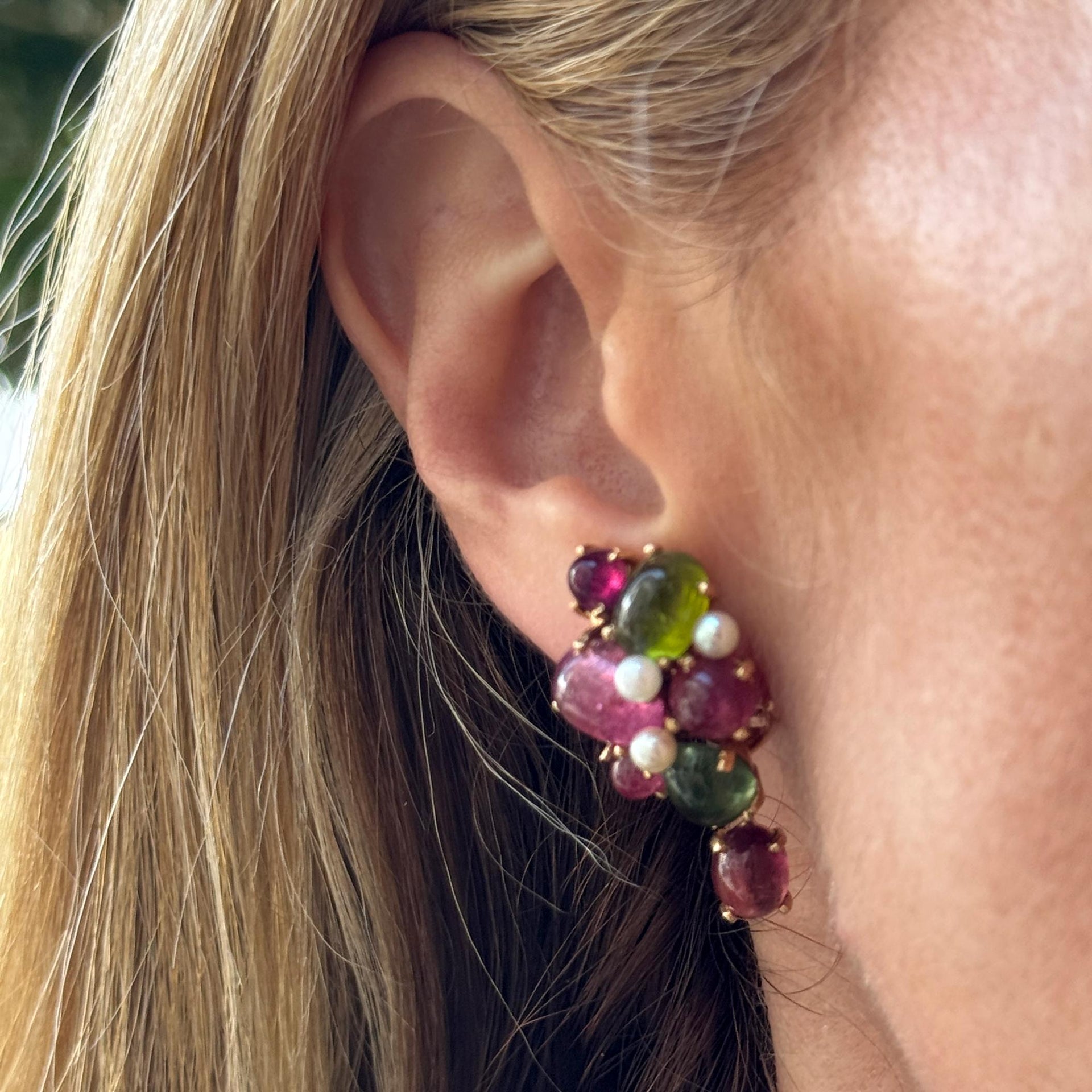 Tutti Frutti 14 Karat Yellow Gold Colorful Tourmaline Gemstone Dangle Earrings