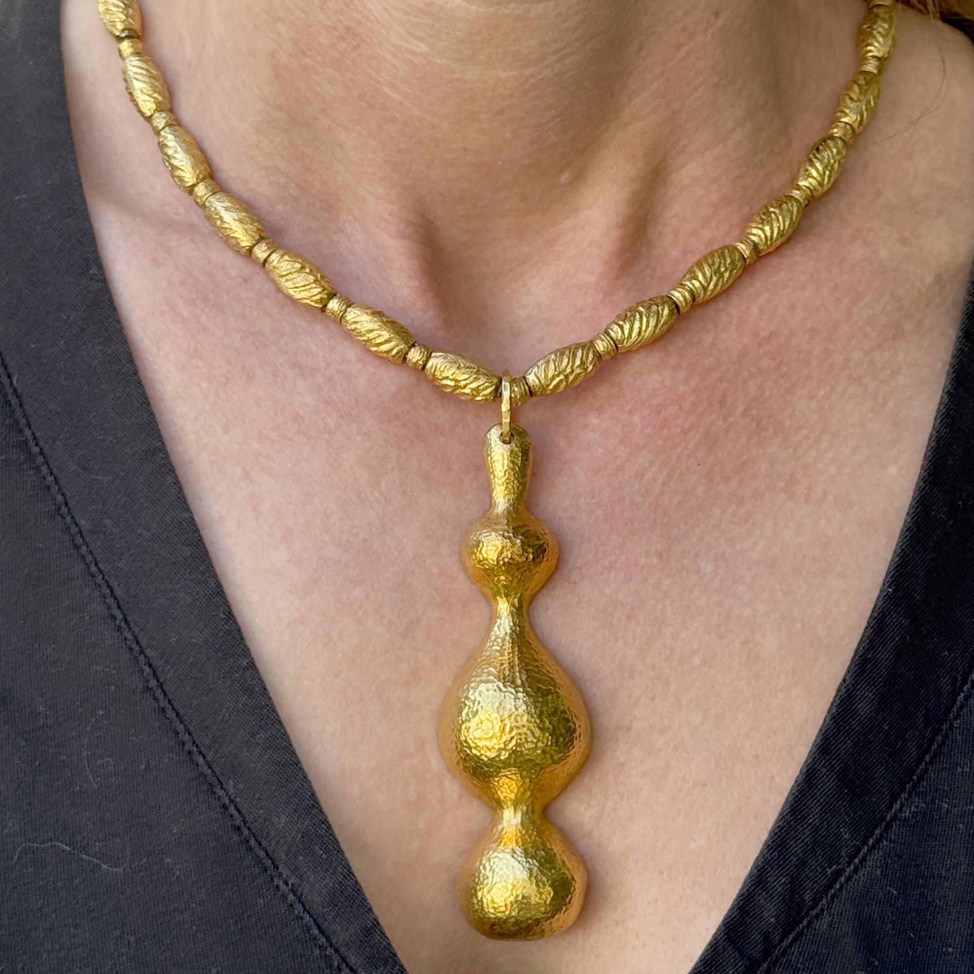 LaLaounis 21/18 Karat Yellow Gold Hammered Finish Drop Pendant Necklace