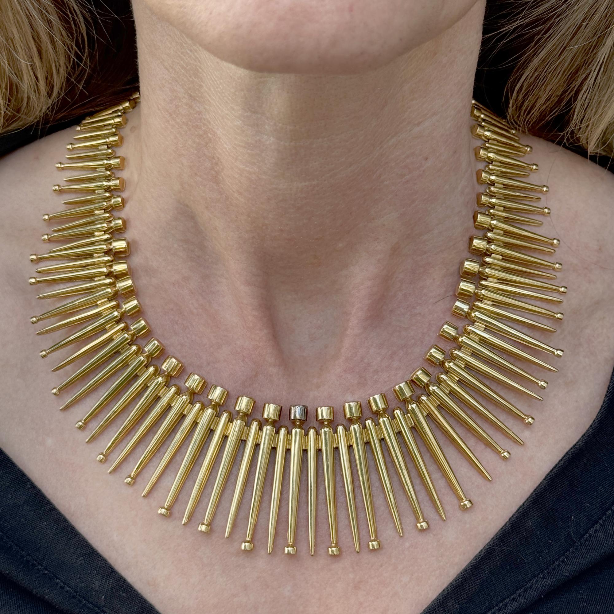 Ilias Lalaounis 18 Karat Yellow Gold Cleopatra Style Fringe Necklace Circa 1970