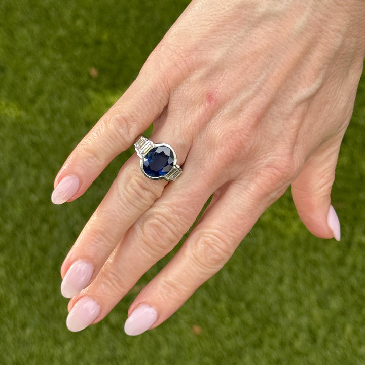 9.50 Carat Oval Natural Blue Sapphire Diamond Platinum Cocktail Ring