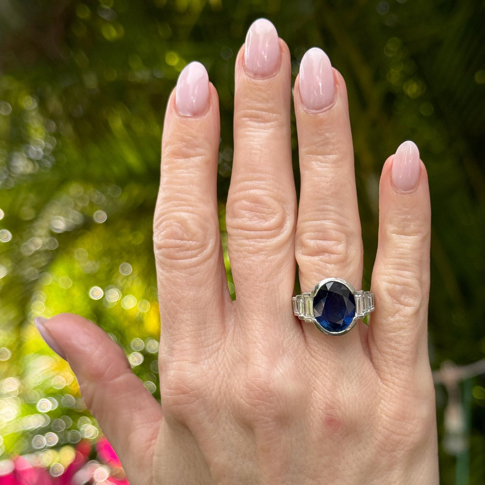 9.50 Carat Oval Natural Blue Sapphire Diamond Platinum Cocktail Ring