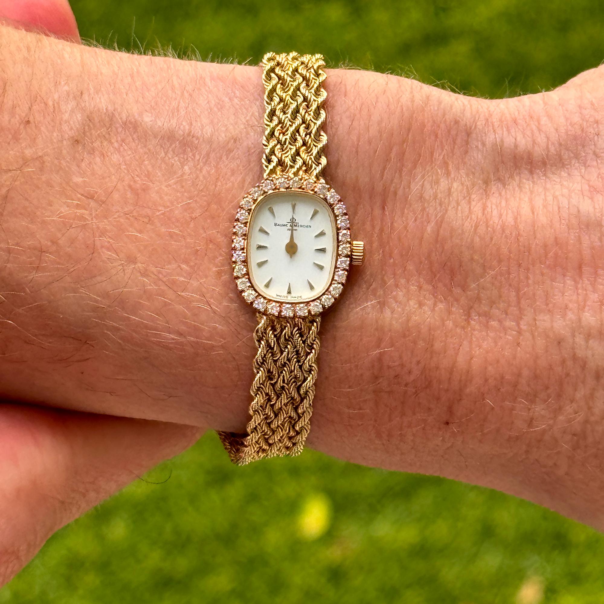ladies dress watch Baume & Mercier Ladys Diamond 14 Karat Yellow Gold Quartz Dress Watch
