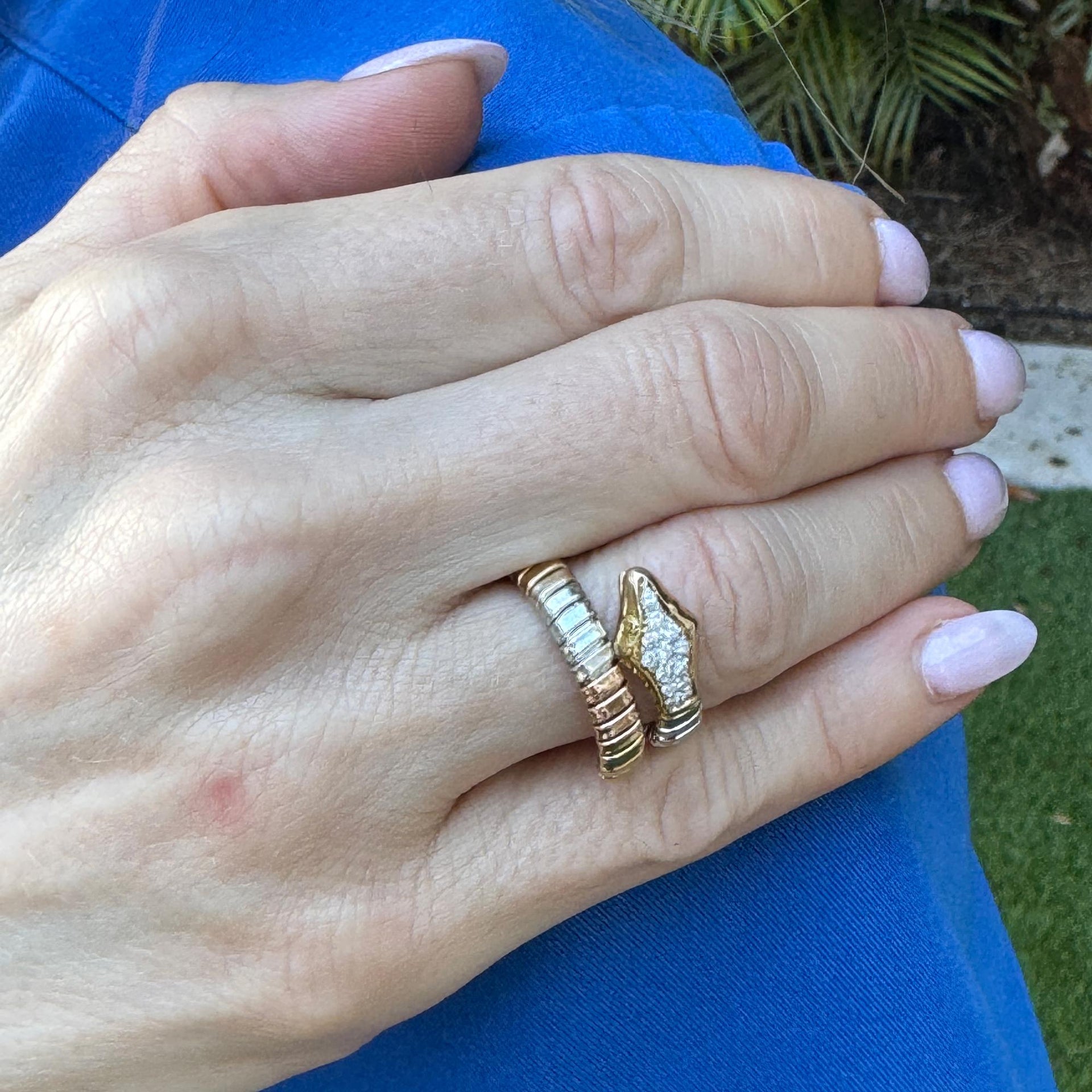 Snake Ring Diamond 14 Karat Tri-Color Gold Vintage