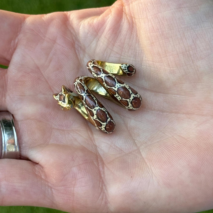 14 Karat Yellow Gold Brown and White Enamel Snake Slide Pendant