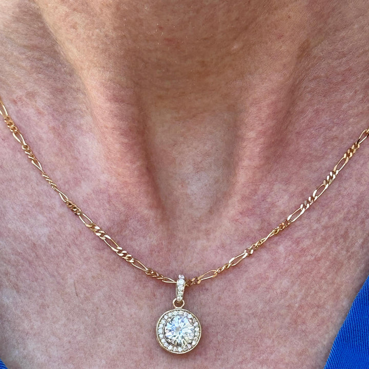 Diamond Halo Pendant Necklace 14 Karat Yellow Gold