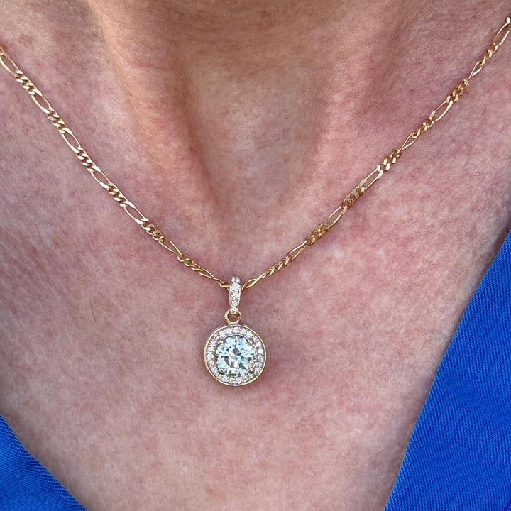 Diamond Halo Pendant Necklace 14 Karat Yellow Gold