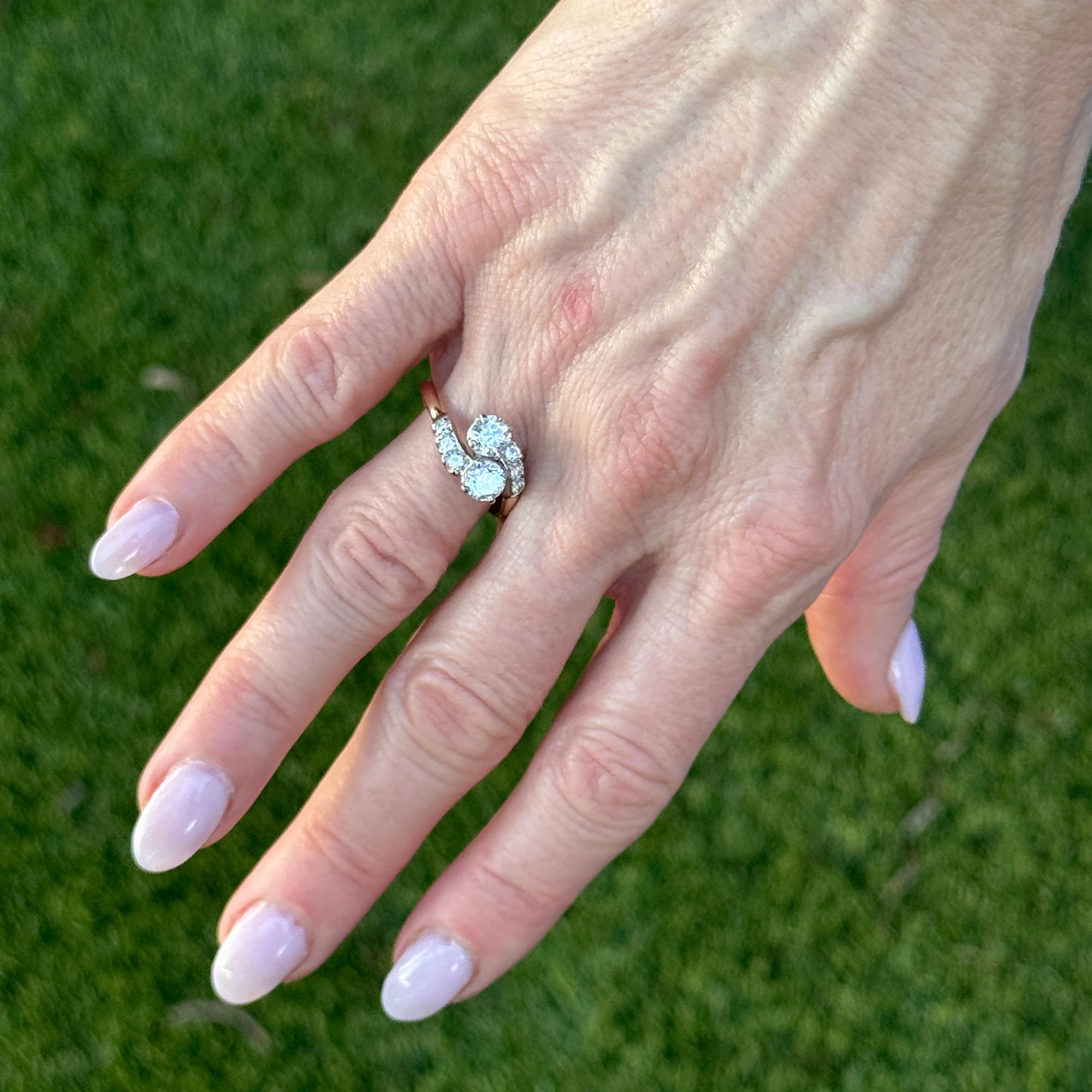 1950's Diamond 14 Karat Yellow Gold Bypass Vintage Ring