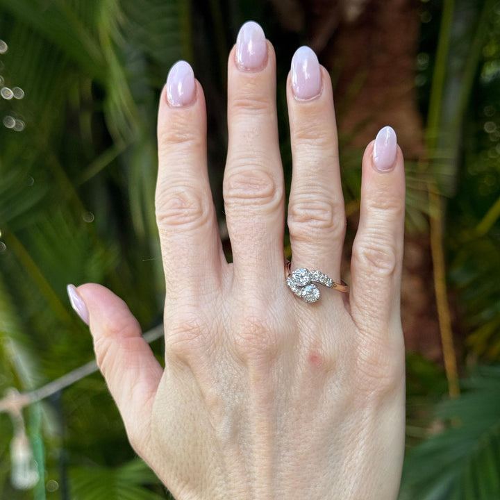 1950's Diamond 14 Karat Yellow Gold Bypass Vintage Ring