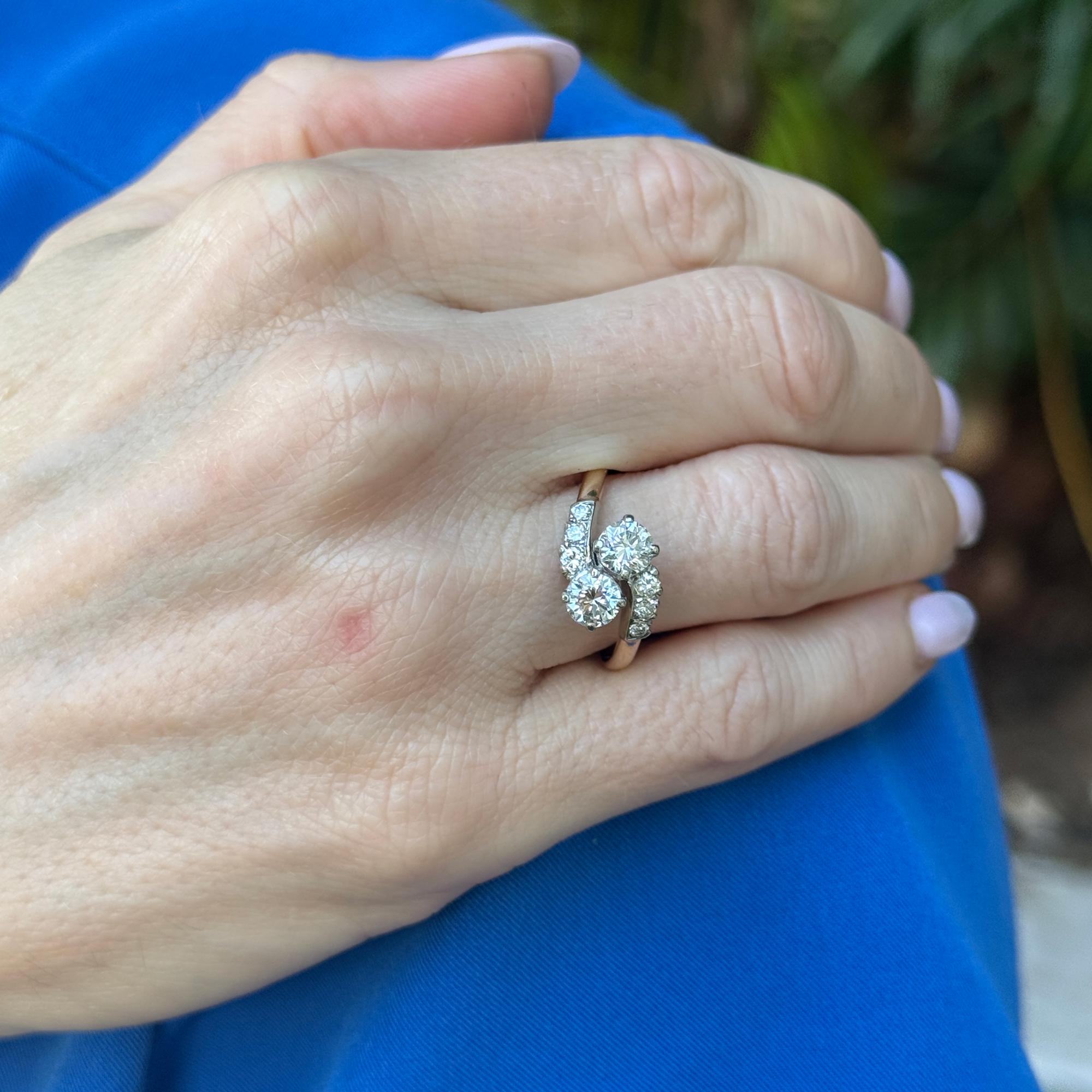 1950's Diamond 14 Karat Yellow Gold Bypass Vintage Ring