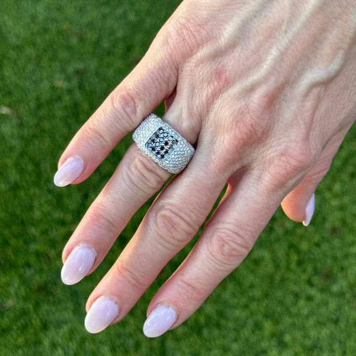 Pavé White & Black Diamond 18 Karat White Gold Wide Band Ring