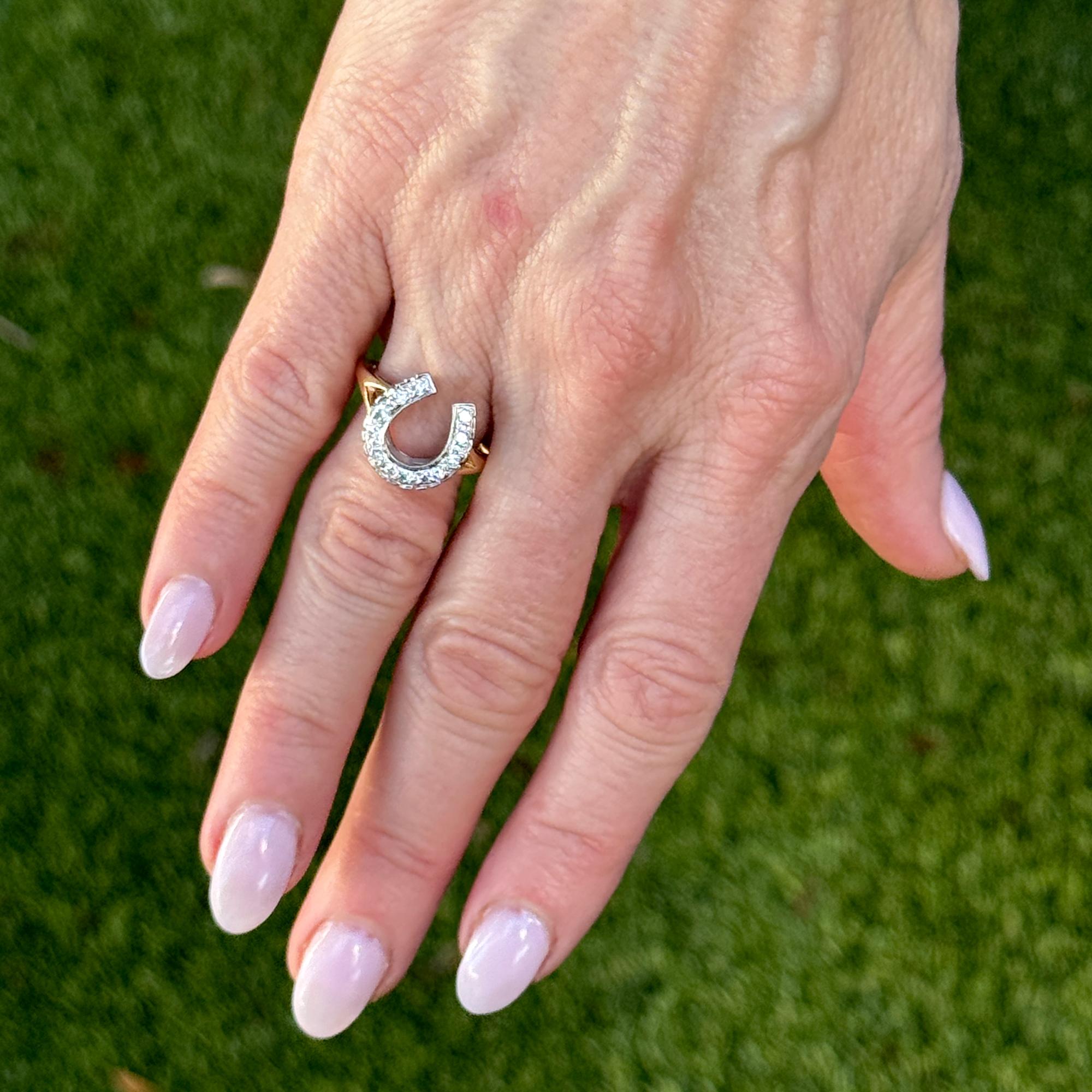 Diamond 14 Karat Yellow Gold Vintage Horseshoe Ring