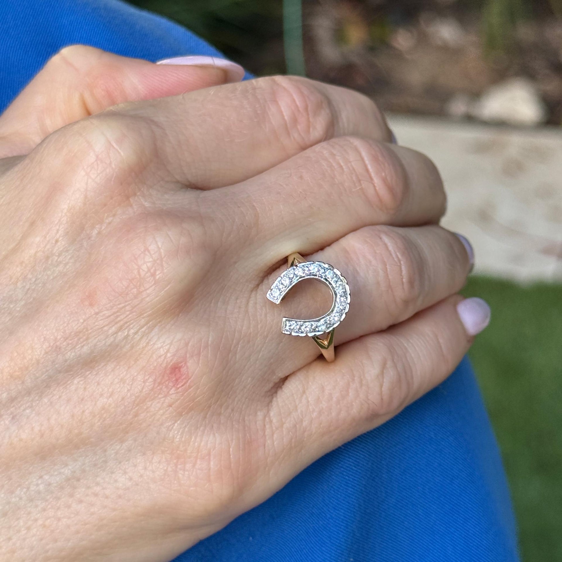 Diamond 14 Karat Yellow Gold Vintage Horseshoe Ring