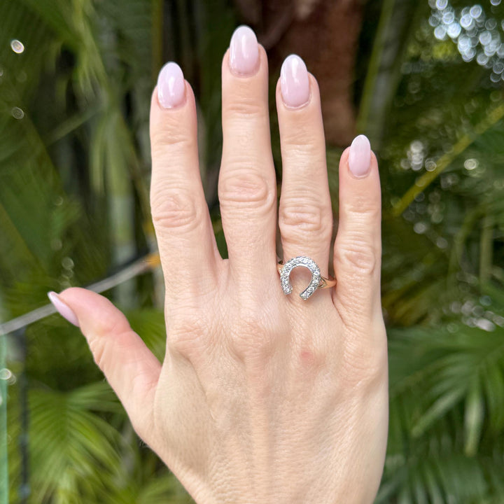 Diamond 14 Karat Yellow Gold Vintage Horseshoe Ring