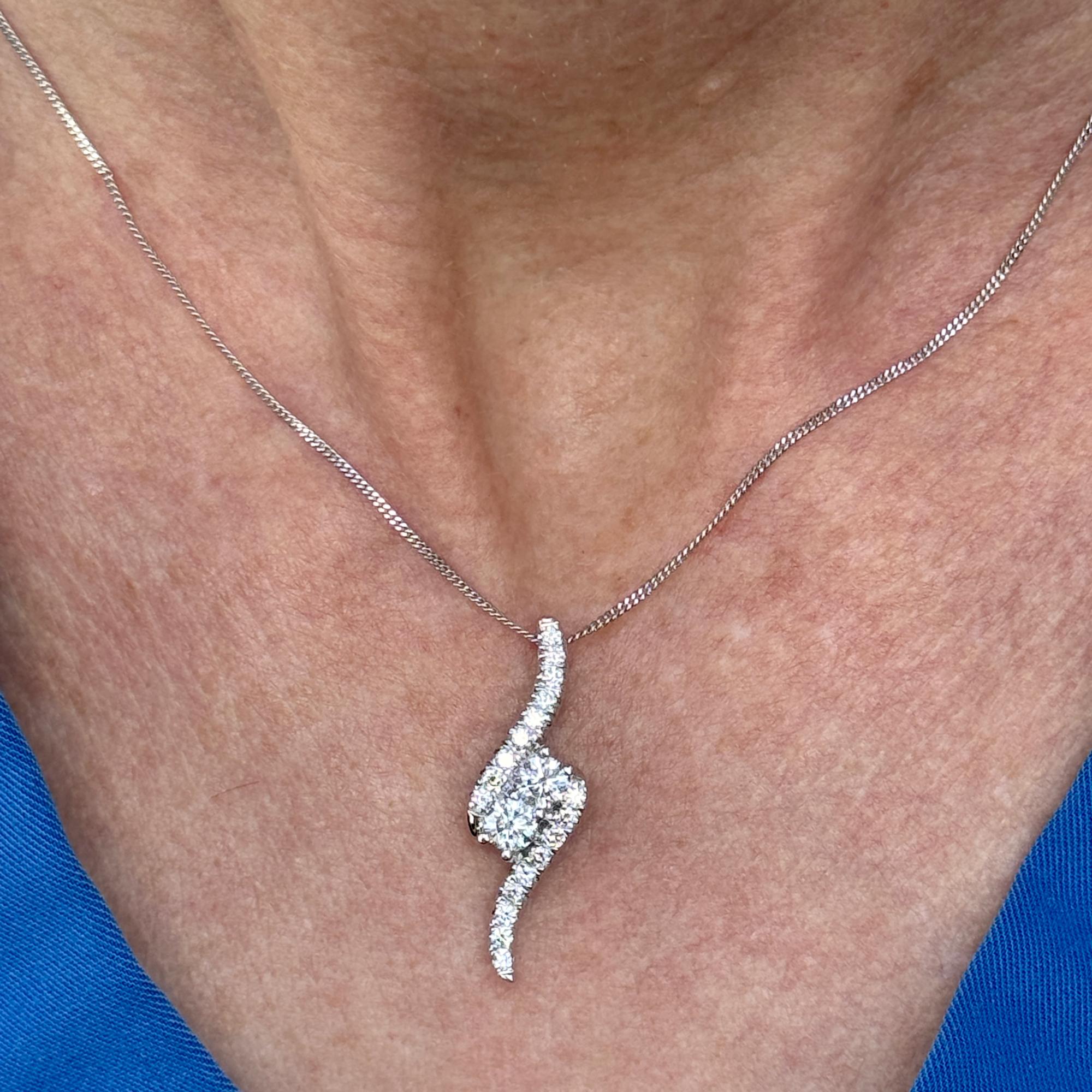 Diamond Bypass Drop Pendant Necklace 14 Karat White Gold "Ever Us"