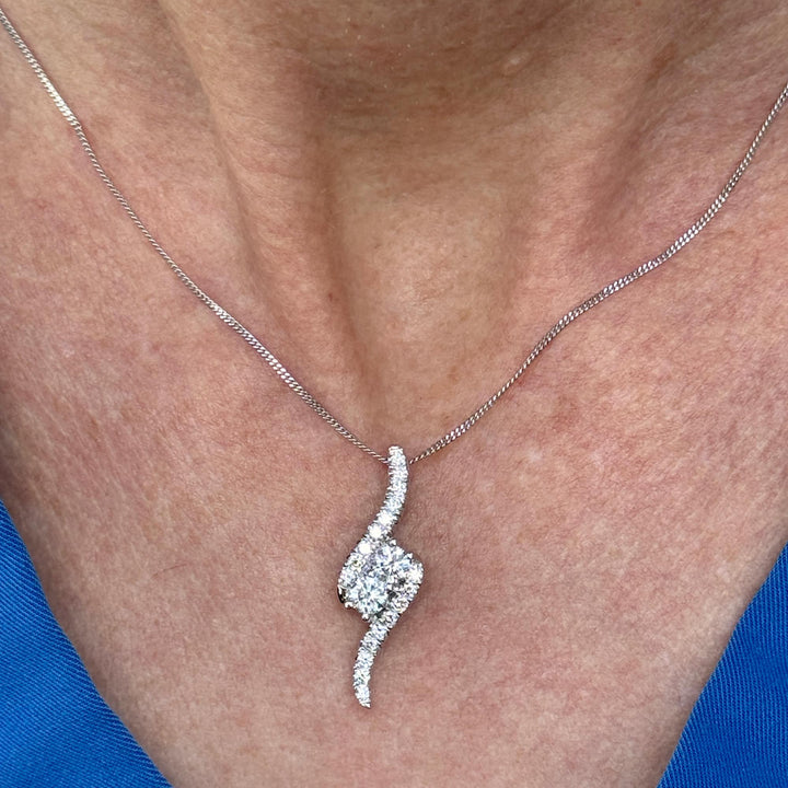Diamond Bypass Drop Pendant Necklace 14 Karat White Gold "Ever Us"
