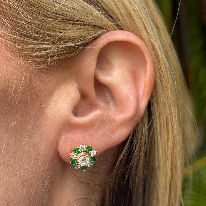 Diamond Emerald 18 Karat Yellow Gold Earring Jackets by Spark
