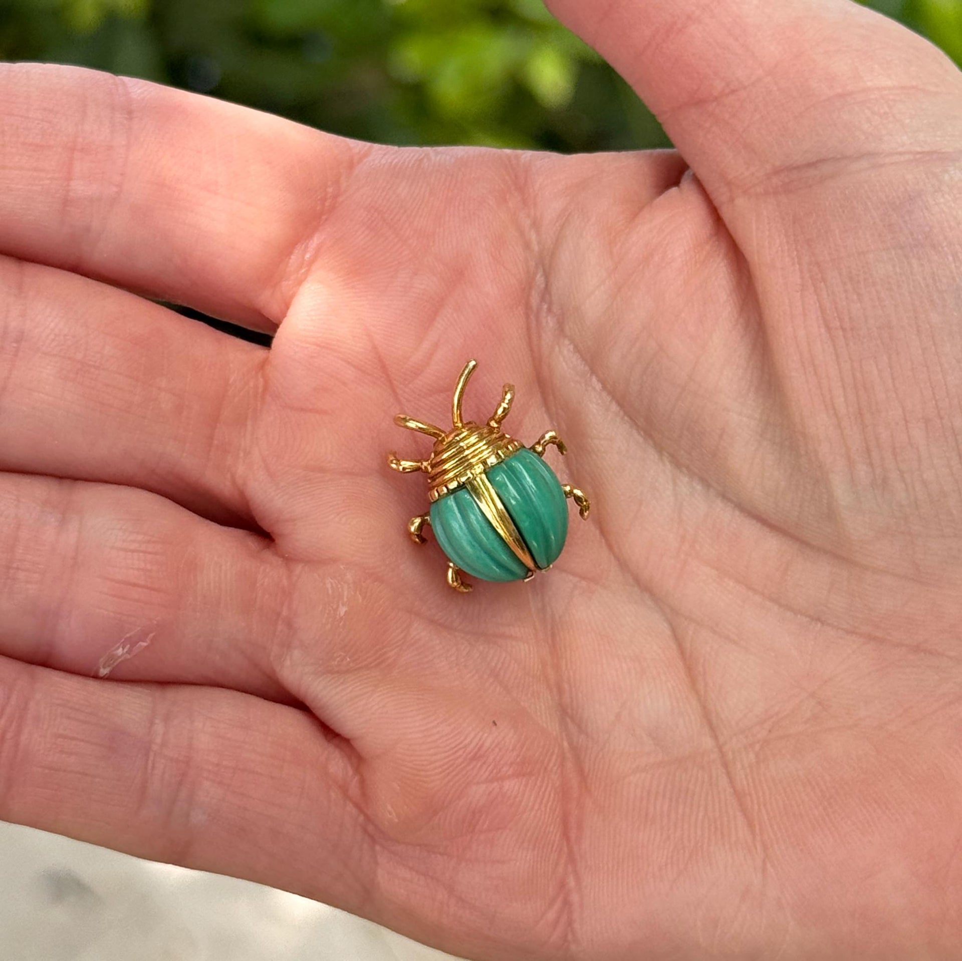 Tiffany & Company Italy Turquoise 18 Karat Yellow Gold Beetle Brooch Vintage