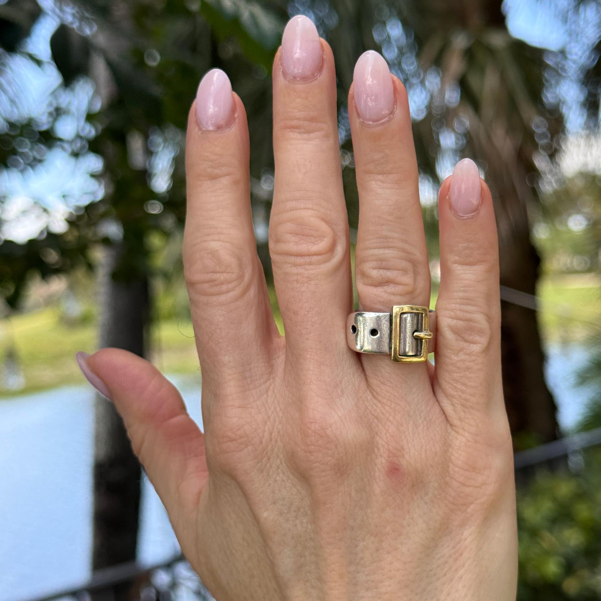 14 Karat Yellow Gold & Sterling Silver Buckle Ring Vintage Size 6
