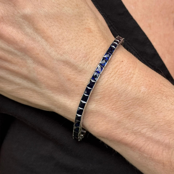 1940's Platinum Synthetic Blue Sapphire Vintage Line Bracelet