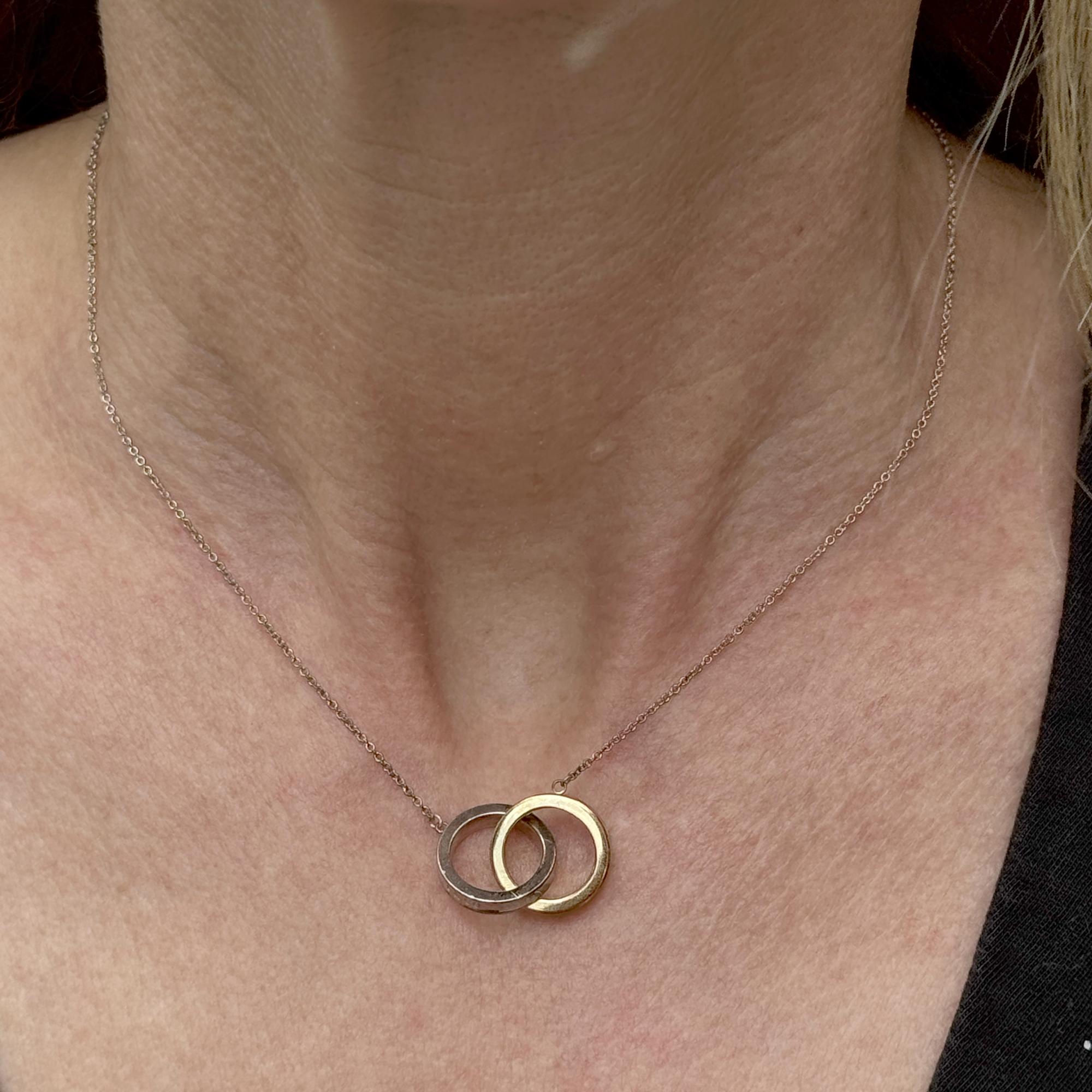 Tiffany & Co. 1837 Interlocking Rings Pendant Necklace 18KYG/SS