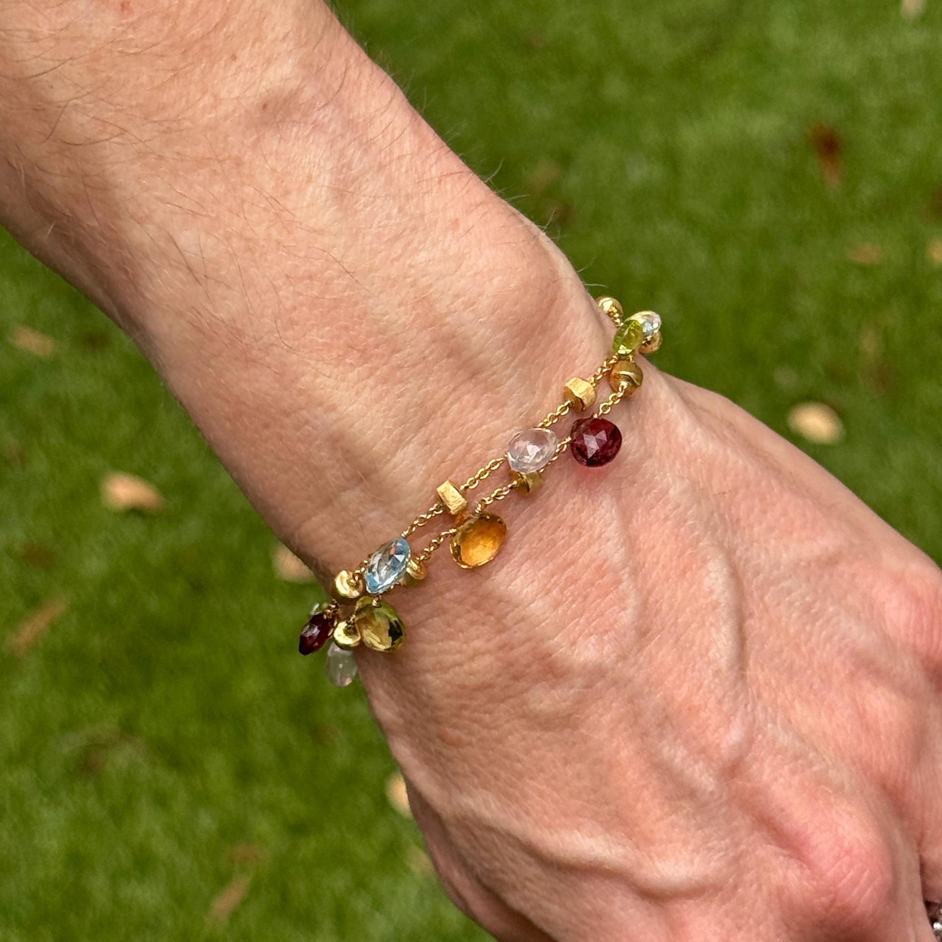 Marco Bicego Paradise Two Strand Colorful Gemstone 18K Yellow Gold Link Bracelet