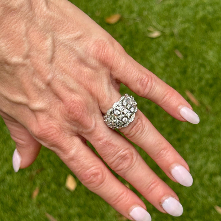 2 CTW Round Brilliant & Emerald Cut White Gold Vintage Band Ring