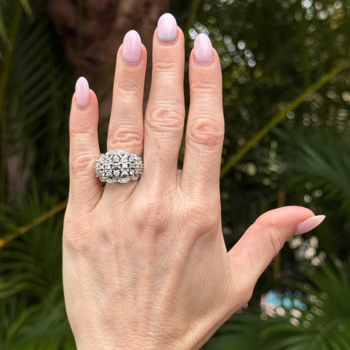 2 CTW Round Brilliant & Emerald Cut White Gold Vintage Band Ring