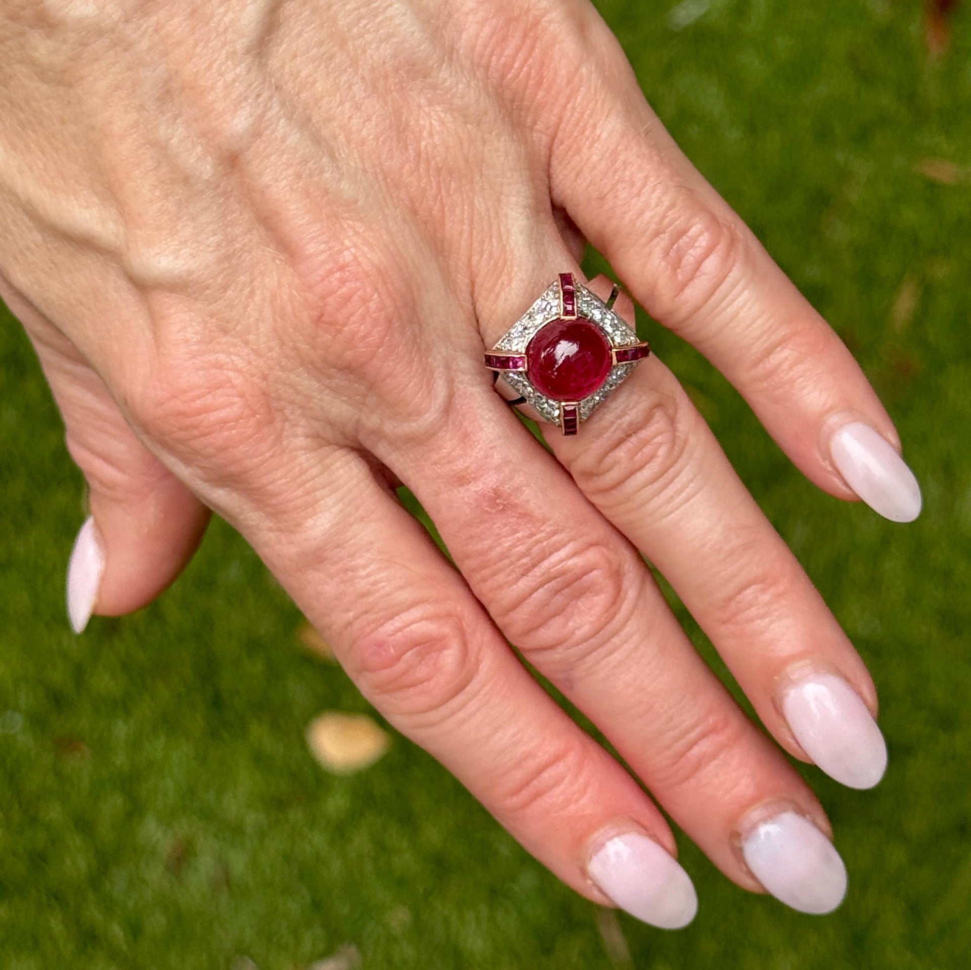 Ruby Diamond Platinum Vintage Statement Cocktail Ring