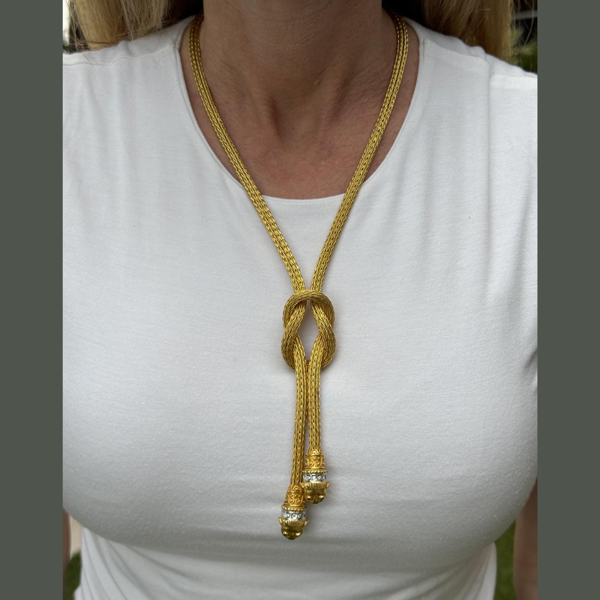 Greek Woven 18 Karat Yellow Gold Lions Head Design Drop Necklace