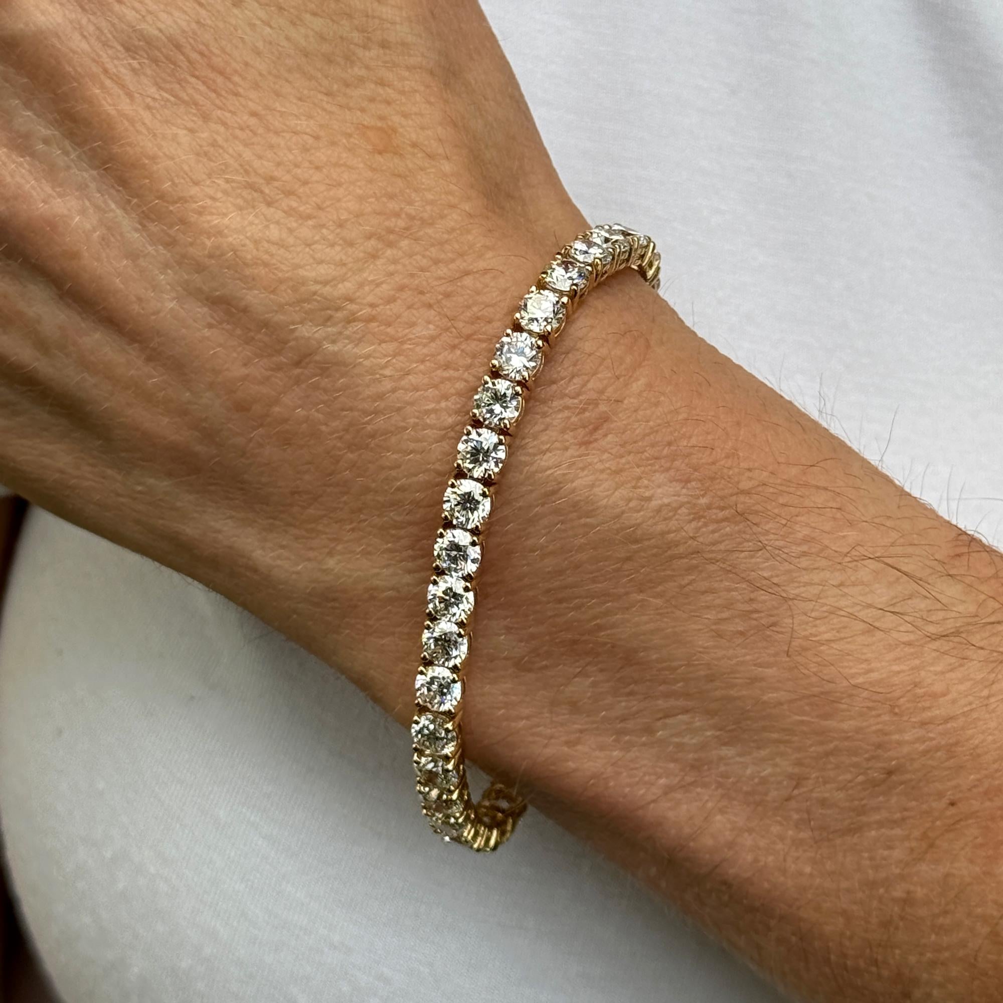 15 Carat Total Diamond Weight Diamond 14 KY Gold Tennis Bracelet GIA Certified