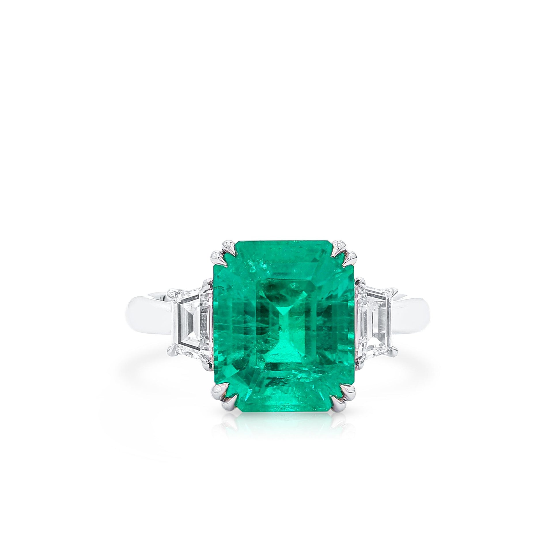 Lab-Created Emerald Diamond Platinum Modern Cocktail Ring