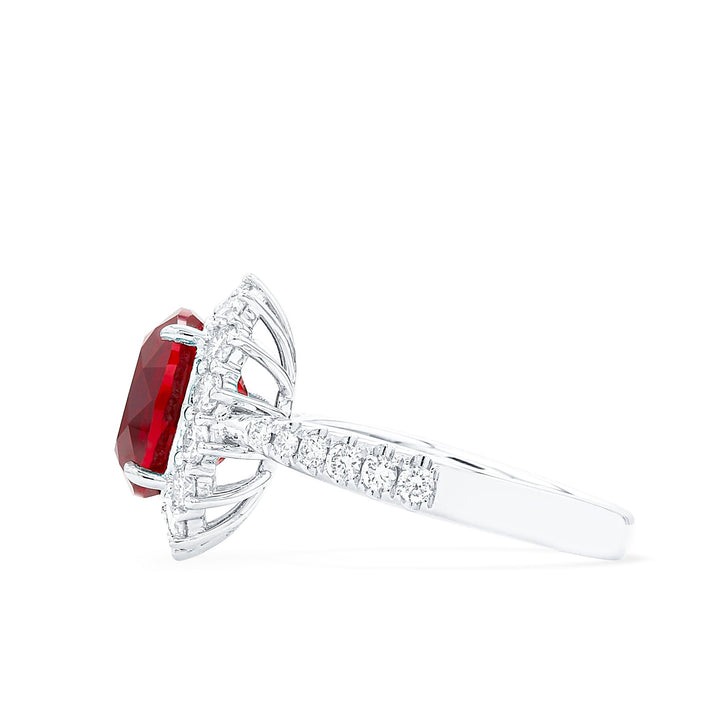 Lab-Created Oval Ruby Diamond Platinum Modern Cocktail Ring