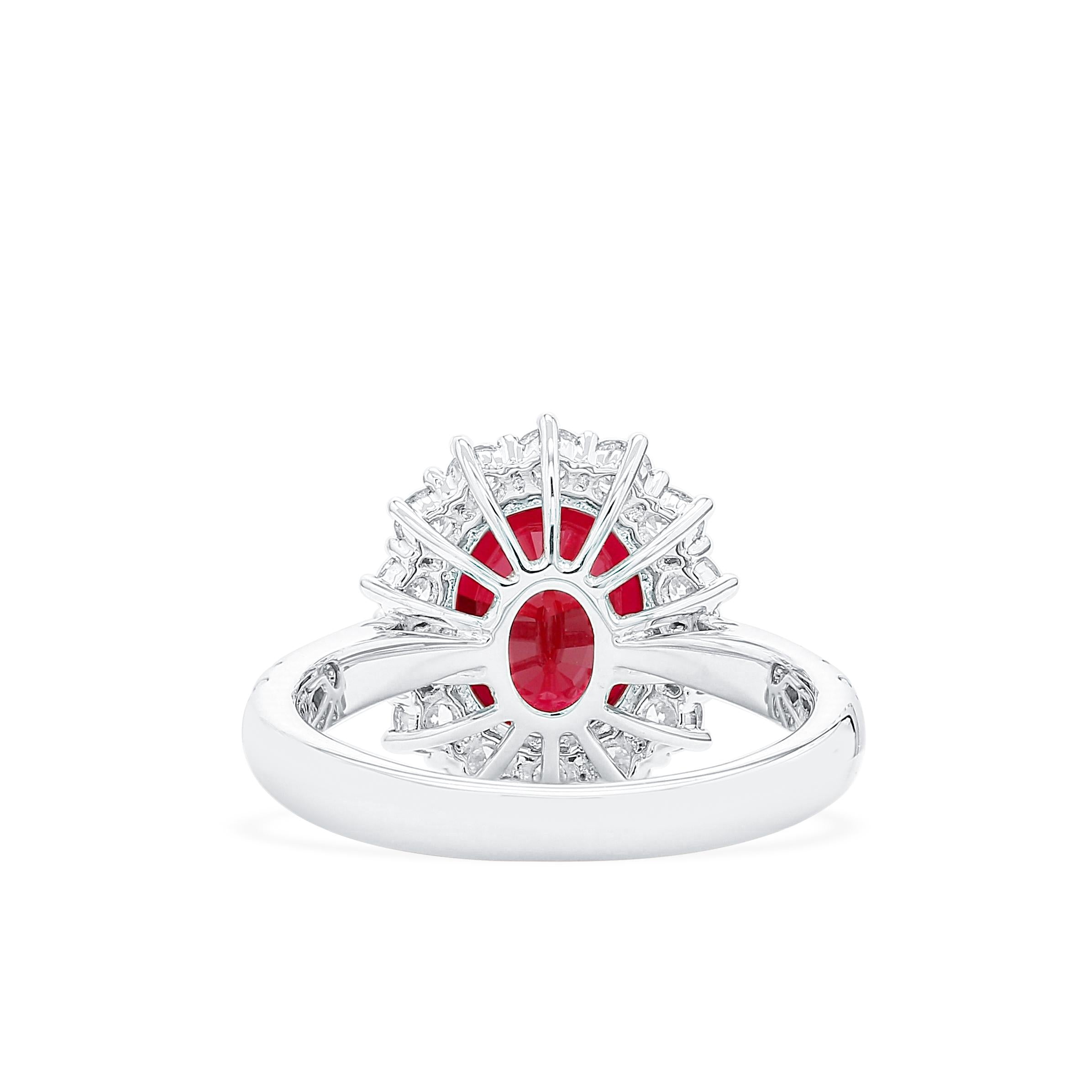Lab-Created Oval Ruby Diamond Platinum Modern Cocktail Ring