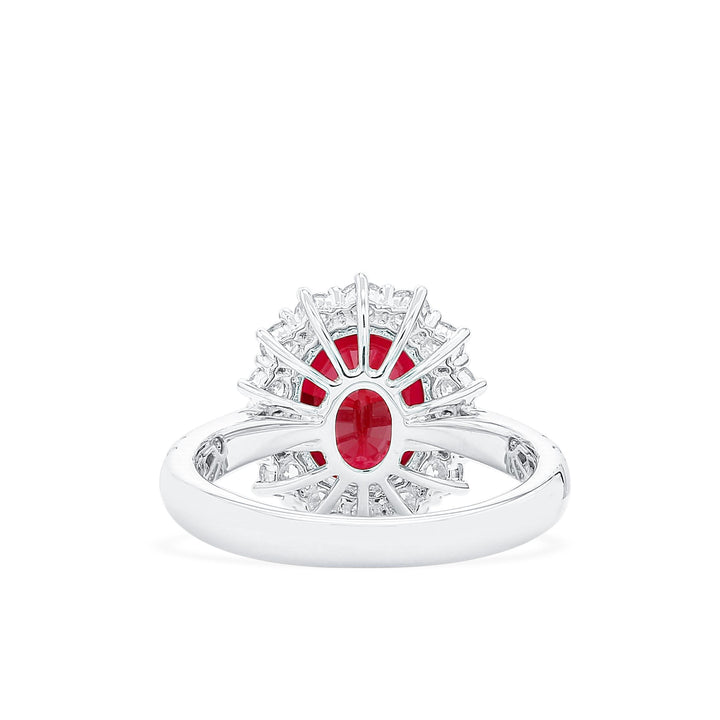 Lab-Created Oval Ruby Diamond Platinum Modern Cocktail Ring