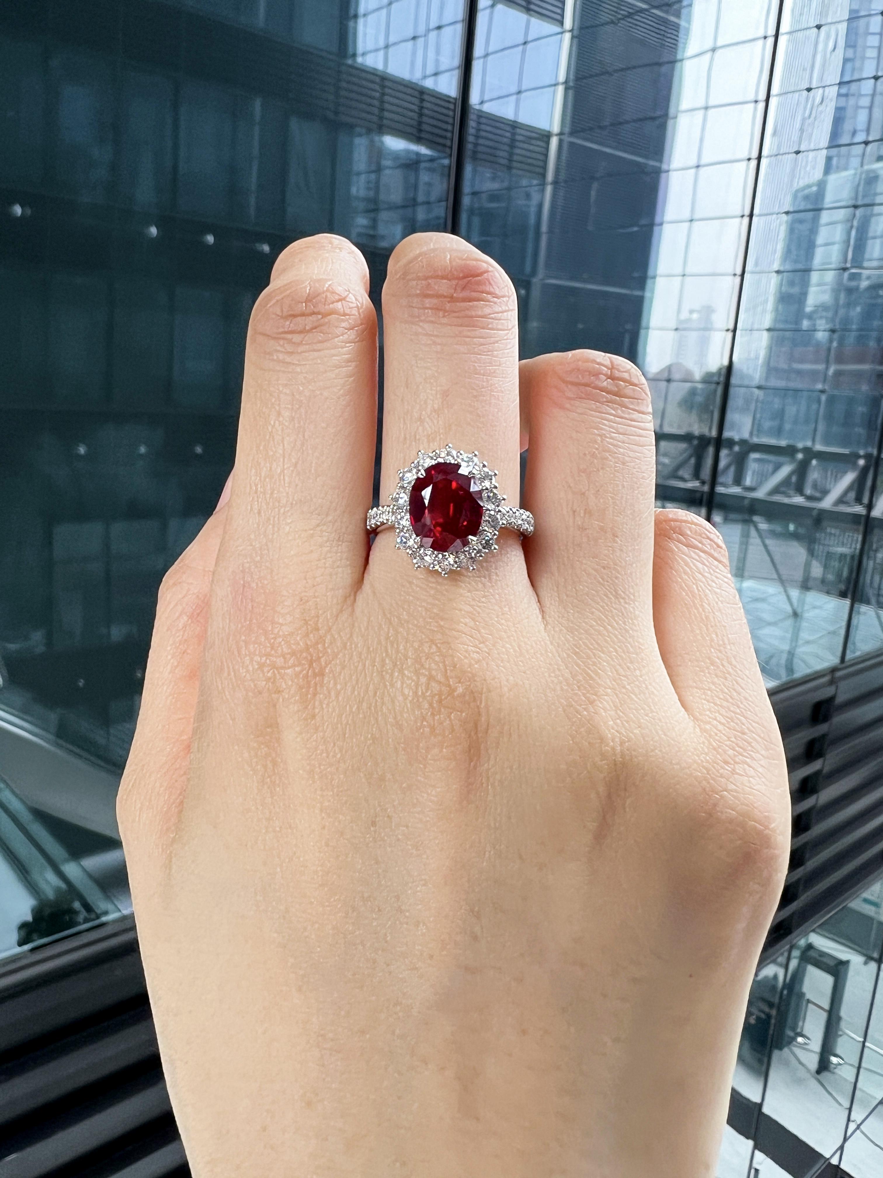 Lab-Created Oval Ruby Diamond Platinum Modern Cocktail Ring