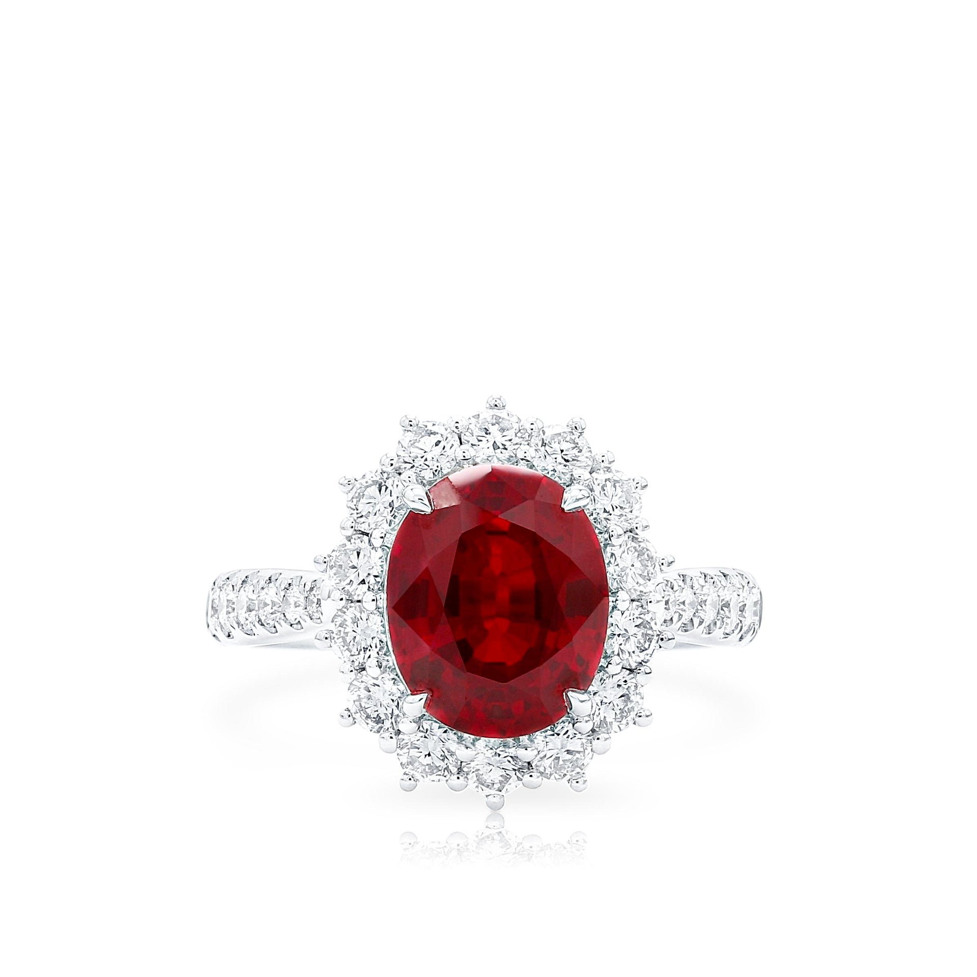 Lab-Created Oval Ruby Diamond Platinum Modern Cocktail Ring