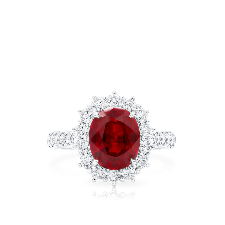 Lab-Created Oval Ruby Diamond Platinum Modern Cocktail Ring