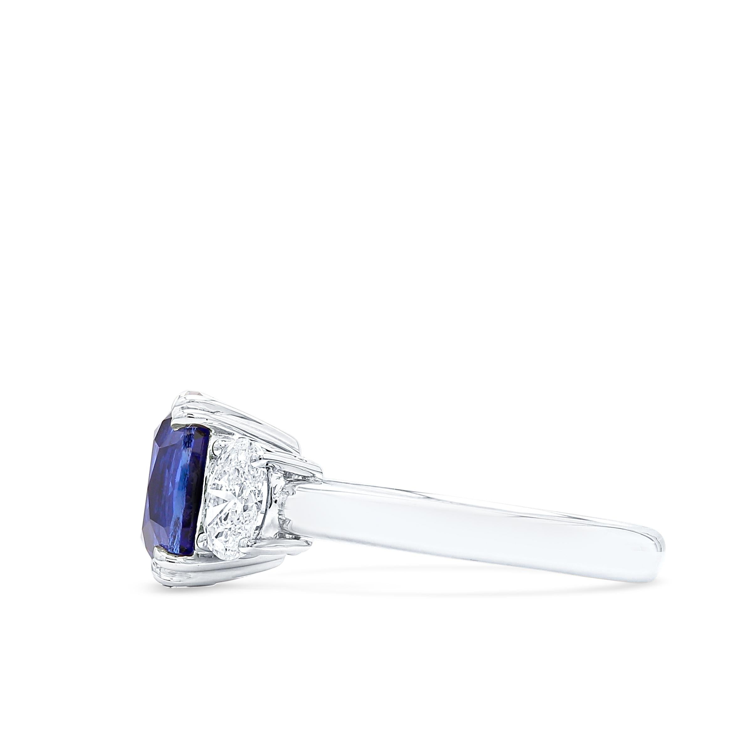 Lab-Created Oval Blue Sapphire Diamond Platinum Modern Cocktail Ring