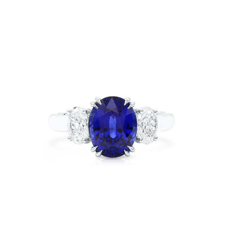 Lab-Created Oval Blue Sapphire Diamond Platinum Modern Cocktail Ring