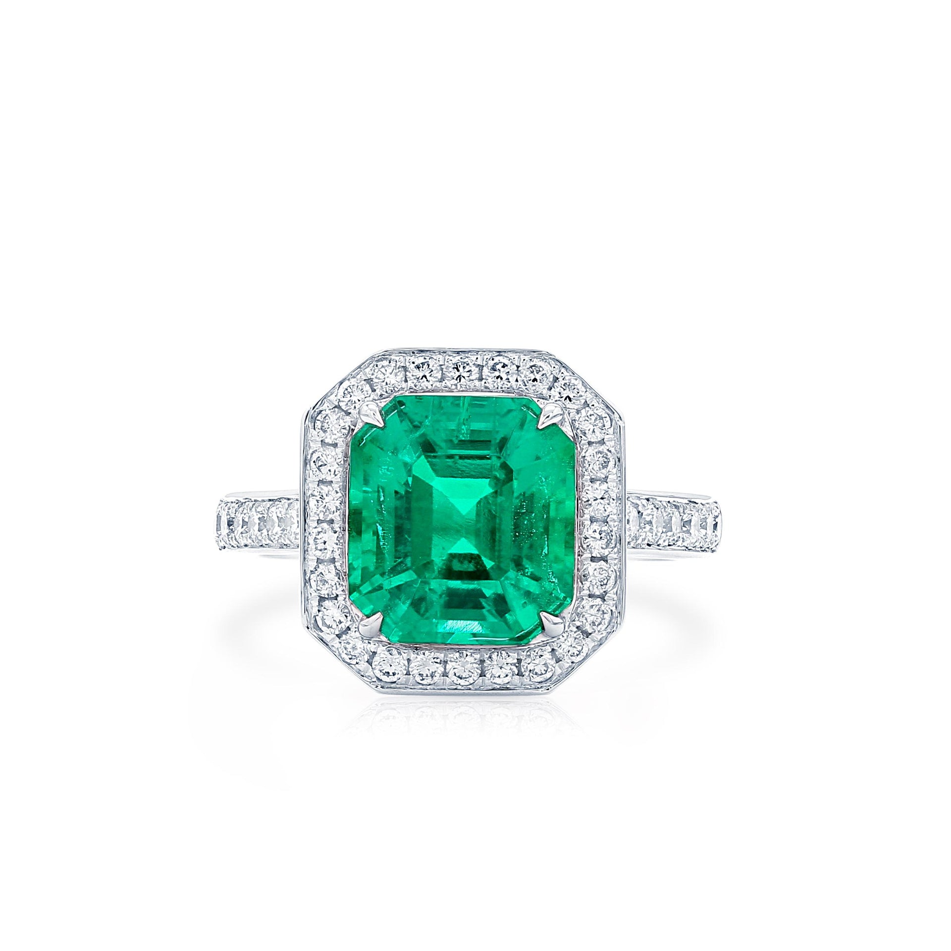 Lab-Created Emerald Diamond Platinum Modern Cocktail Ring