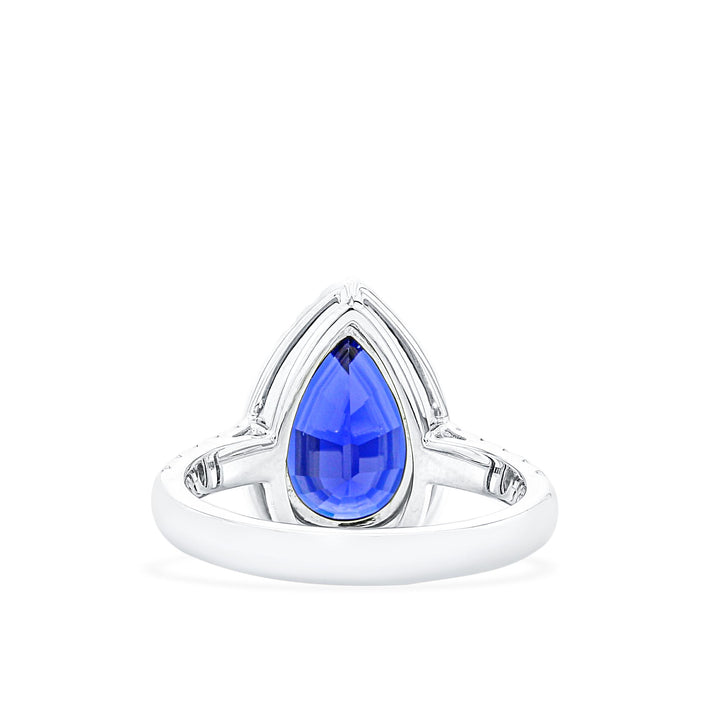Lab-Created Pear Shape Blue Sapphire Diamond Halo Platinum Modern Cocktail Ring