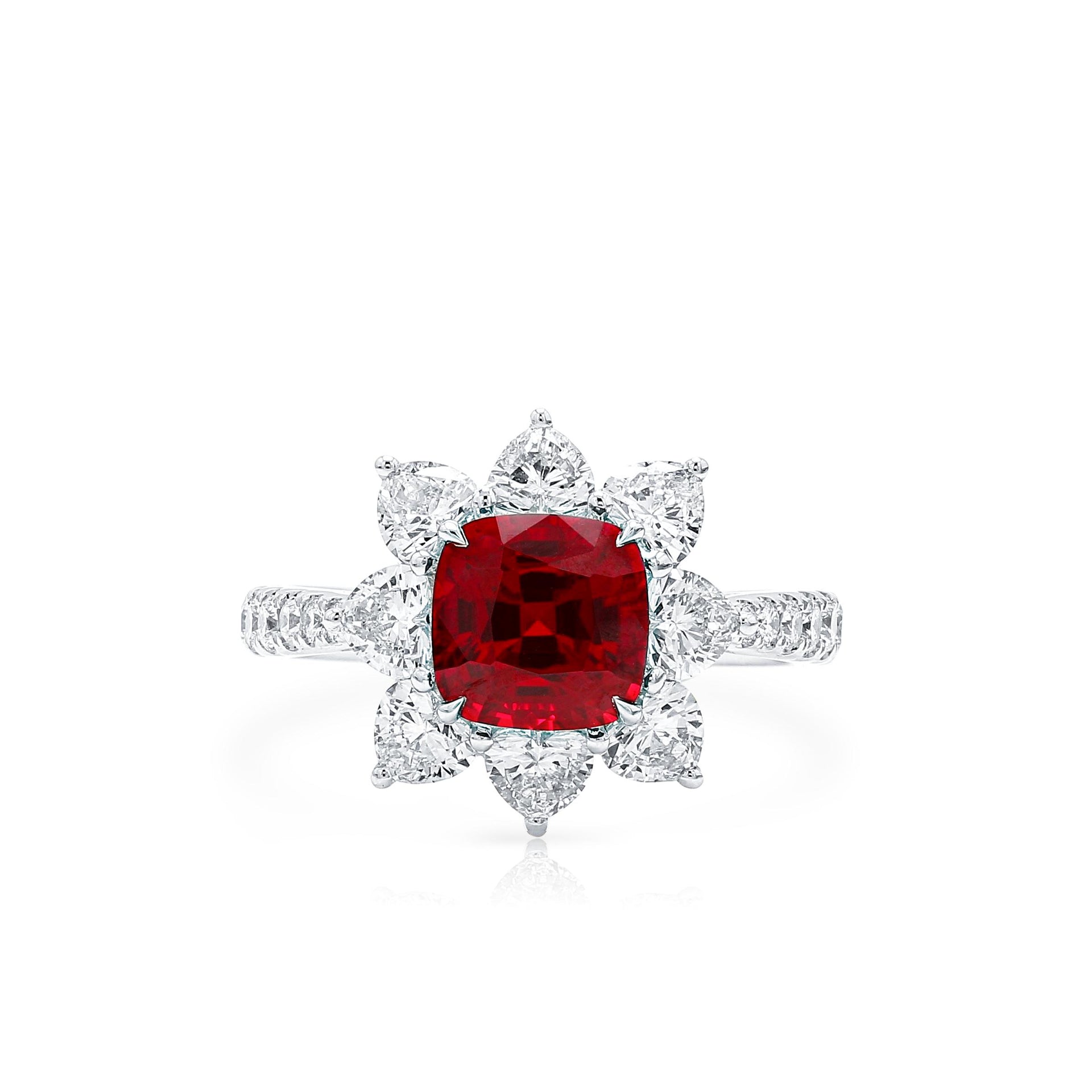 Lab-Created Cushion Cut Ruby Diamond Platinum Modern Cocktail Ring